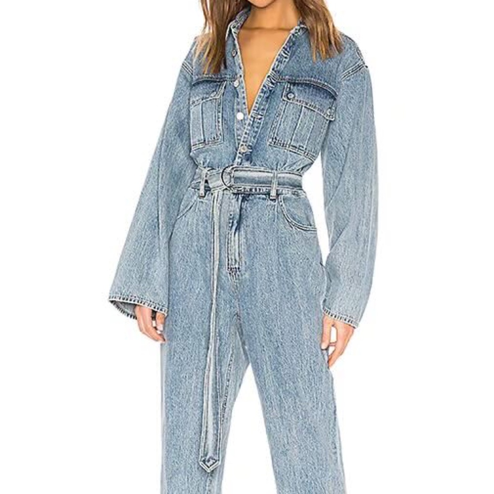 AGOLDE Women’s Tatum Blue Denim Jumpsuit with  Belt Color Lark Size S NWT